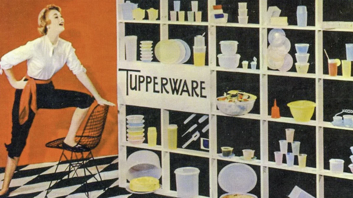 A 1950s Tupperware advertisement celebrating the convenience of plastic consumer products