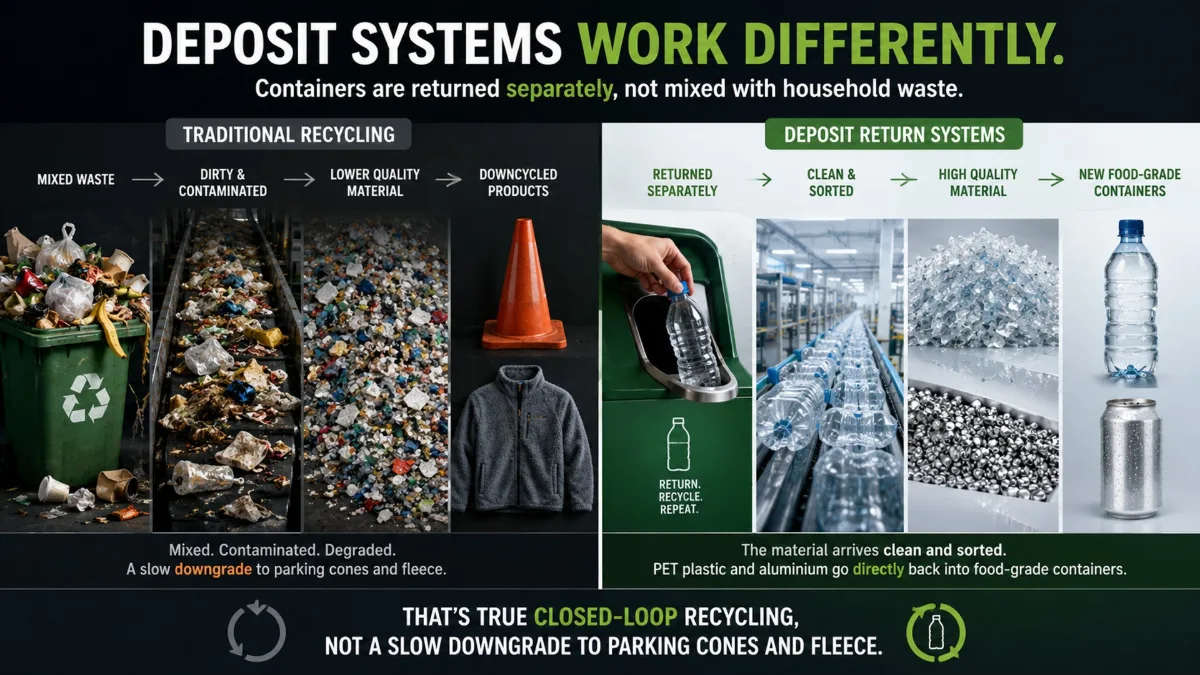 High recycling rates matter. Mixed-stream curbside collection suffers from cross-contamination.